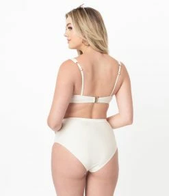 Bettie Page X Playful Promises Cream Sweetheart Bandeu Swim Top