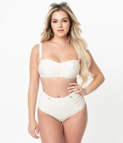 Bettie Page X Playful Promises Cream Sweetheart Bandeu Swim Top