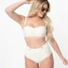Bettie Page X Playful Promises Cream Sweetheart High Waist Swim Bottom