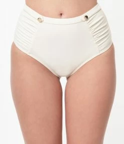 Bettie Page X Playful Promises Cream Sweetheart High Waist Swim Bottom