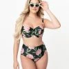 Bettie Page X Playful Promises Black & Pink Roses Claudette Swim Bottom Swimwear