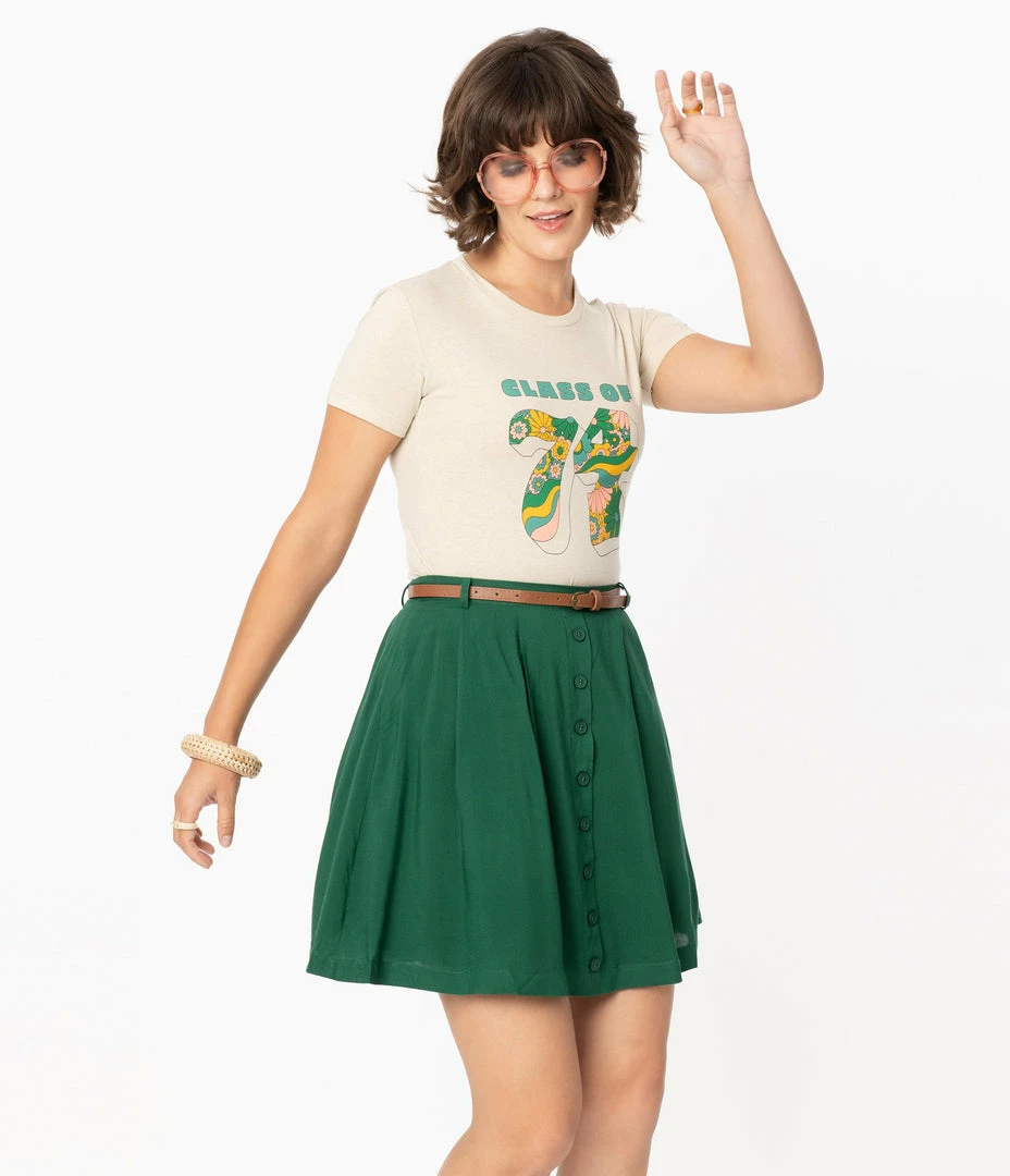 Tulip.B Retro Style Green Belted Flare Skirt Sale