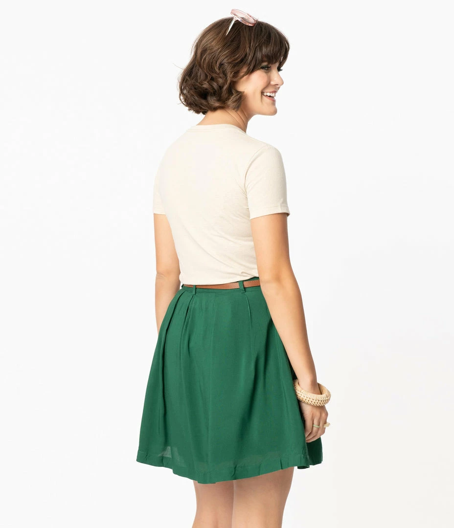 Tulip.B Retro Style Green Belted Flare Skirt Sale