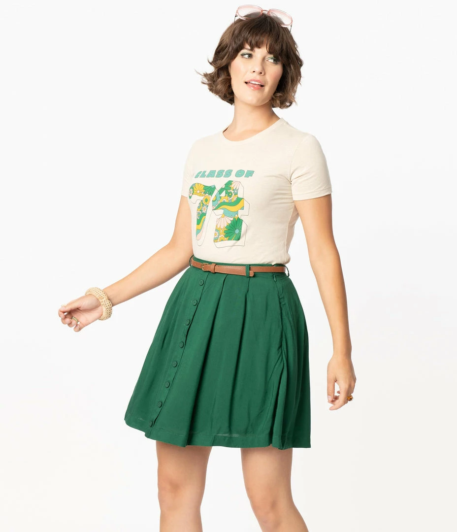 Tulip.B Retro Style Green Belted Flare Skirt Sale