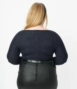 Unique Vintage Plus Size Navy Blue Tweed Maxine Top