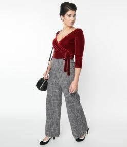 Sale Unique Vintage Black & Grey Tweed Abia Pants