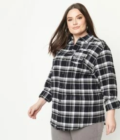 Cakeworthy Plus Size Black Plaid Marauders Map Flannel