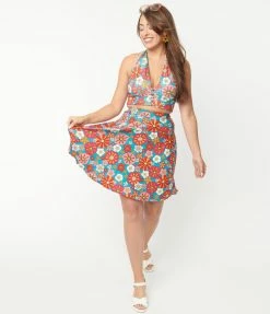 Sale Smak Parlour Turquoise & Pink Floral Sweet Talk Skirt