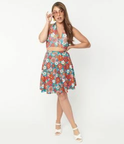 Sale Smak Parlour Turquoise & Pink Floral Sweet Talk Skirt