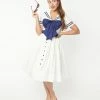 Unique Vintage White & Navy Seas The Day Swing Dress Sale