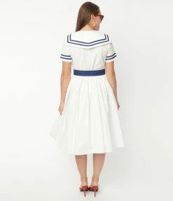 Unique Vintage White & Navy Seas The Day Swing Dress Sale