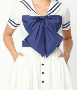 Unique Vintage White & Navy Seas The Day Swing Dress Sale