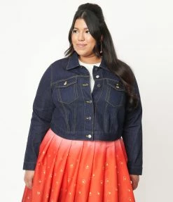 Unique Vintage Plus Size Dark Denim Rhythm & Blue Jean Jacket Sale
