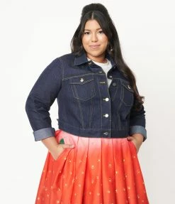 Unique Vintage Plus Size Dark Denim Rhythm & Blue Jean Jacket Sale