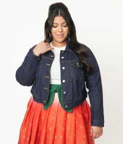 Unique Vintage Plus Size Dark Denim Rhythm & Blue Jean Jacket Sale