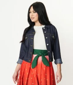 Sale Unique Vintage Dark Denim Rhythm & Blue Jean Jacket