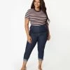 Unique Vintage Plus Size Dark Blue Denim Marilyn Jean Capris Sale
