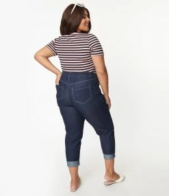 Unique Vintage Plus Size Dark Blue Denim Marilyn Jean Capris Sale
