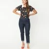 Unique Vintage Dark Blue Denim Marilyn Jean Capris Clothing