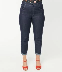 Unique Vintage Dark Blue Denim Marilyn Jean Capris Clothing