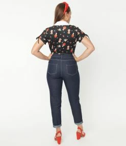 Unique Vintage Dark Blue Denim Marilyn Jean Capris Clothing