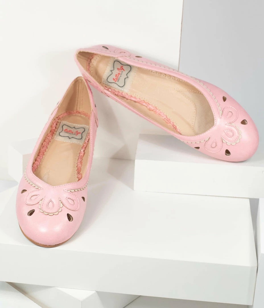 Ellie Shoes Bettie Page Pink Leatherette Cutout Dolly Flats