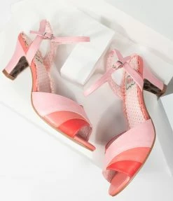 Ellie Shoes Bettie Page Pink & Red Leatherette Daphne Peep Toe Heels