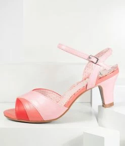 Ellie Shoes Bettie Page Pink & Red Leatherette Daphne Peep Toe Heels