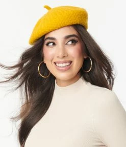 Unique Vintage Brand Unique Vintage Mustard Basketweave Adieu Beret