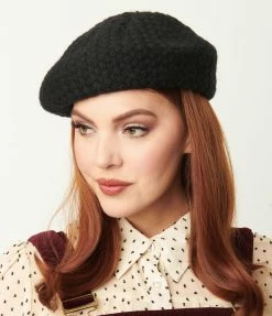 Unique Vintage Black Basketweave Adieu Beret Unique Vintage Brand