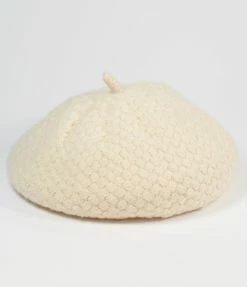 Unique Vintage Cream Basketweave Adieu Beret