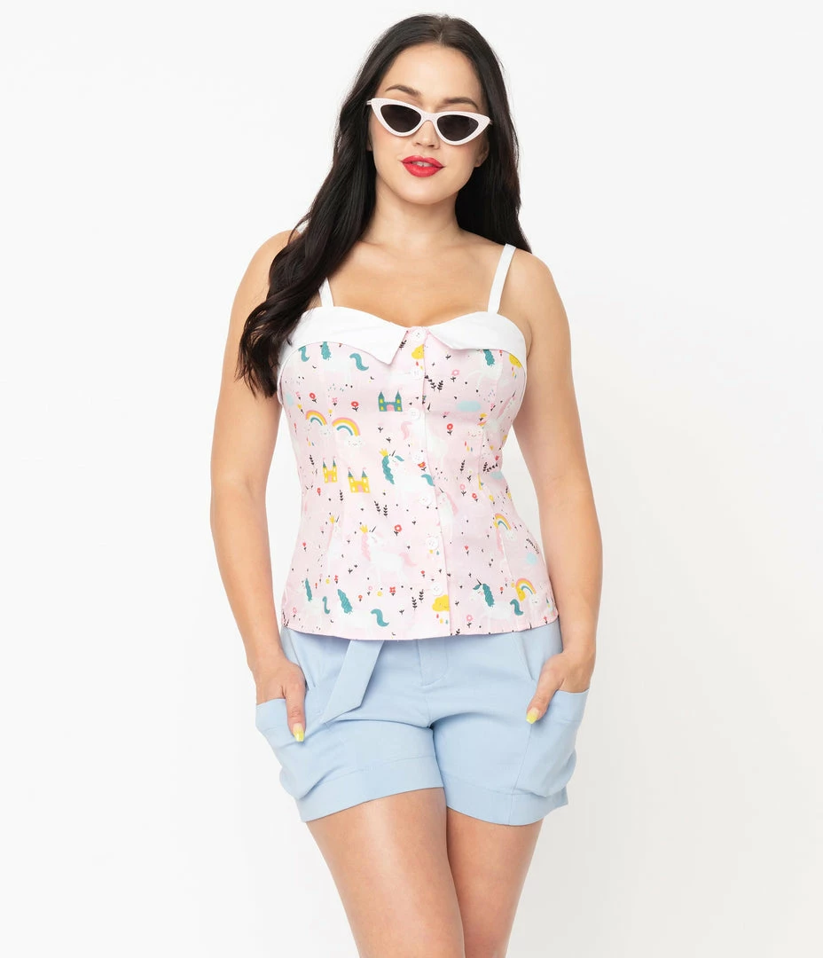 Sale Unique Vintage Pink & Fairytale Print Billie Top