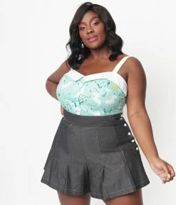 Unique Vintage Plus Size Mint & Fairytale Print Billie Top Sale