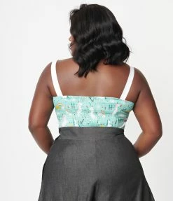 Unique Vintage Plus Size Mint & Fairytale Print Billie Top Sale