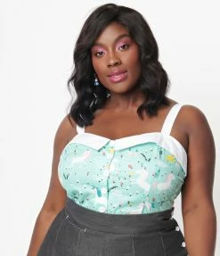 Unique Vintage Plus Size Mint & Fairytale Print Billie Top Sale