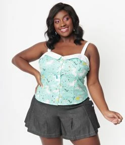 Unique Vintage Plus Size Mint & Fairytale Print Billie Top Sale