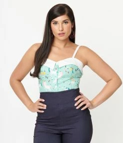 Sale Unique Vintage Mint & Fairytale Print Billie Top