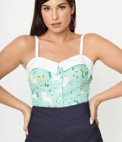 Sale Unique Vintage Mint & Fairytale Print Billie Top