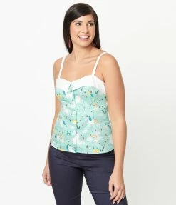 Sale Unique Vintage Mint & Fairytale Print Billie Top