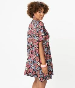 Smak Parlour Black & Purple Retro Floral Roper Caftan