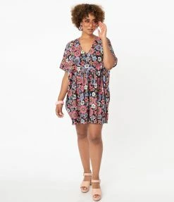 Smak Parlour Black & Purple Retro Floral Roper Caftan