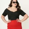 Unique Vintage Plus Size Black Off Shoulder Daydreamer Bodysuit