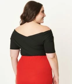 Unique Vintage Plus Size Black Off Shoulder Daydreamer Bodysuit