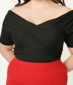 Unique Vintage Plus Size Black Off Shoulder Daydreamer Bodysuit