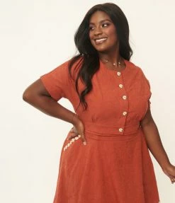 Unique Vintage Plus Size Rust Varsity Crop Cardigan Sale