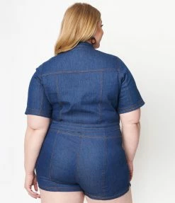 Sale Unique Vintage Plus Size Blue Denim Caliente Bolero Jacket