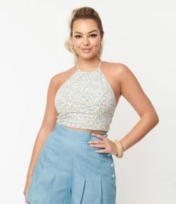 Unique Vintage Multicolor Floral Embroidered Main Squeeze Crop Top