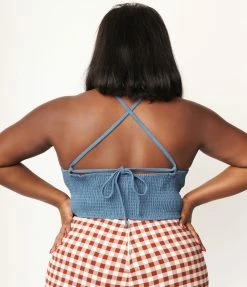Sale Unique Vintage Plus Size Denim Main Squeeze Crop Top