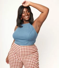 Sale Unique Vintage Plus Size Denim Main Squeeze Crop Top