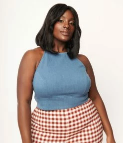 Sale Unique Vintage Plus Size Denim Main Squeeze Crop Top
